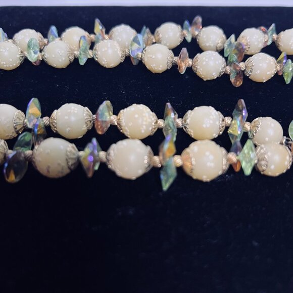 Vintage Double Strand Sugared Bead And AB Rhinestone Necklace (6120) - Picture 8 of 9